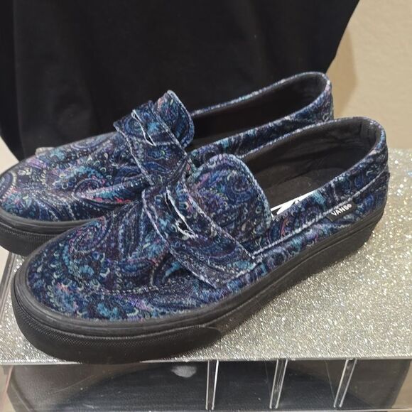 Vans Style 53 Velvet Blue Paisley Loafers - Picture 5 of 8